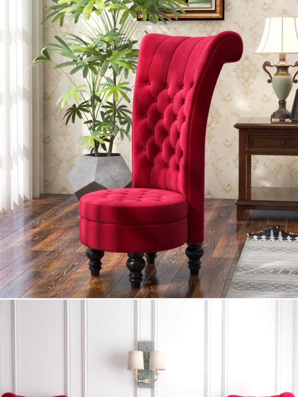 Button-Tufted High-Back Accent Chair – Red